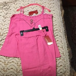 2-pcs Linen/Rayon suite  ShoulderStraps  Pink